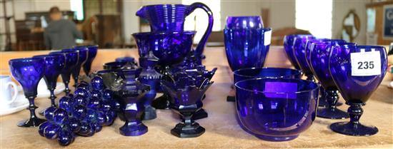 Part suite of Bristol blue glassware